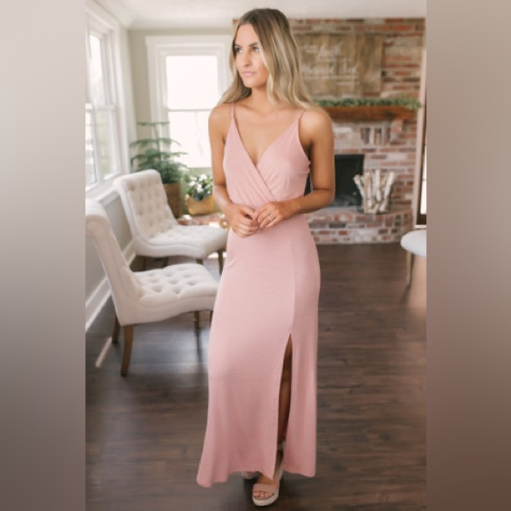 Spring Wishes Surplice Slit Maxi Dress - Dusty Peach, Small